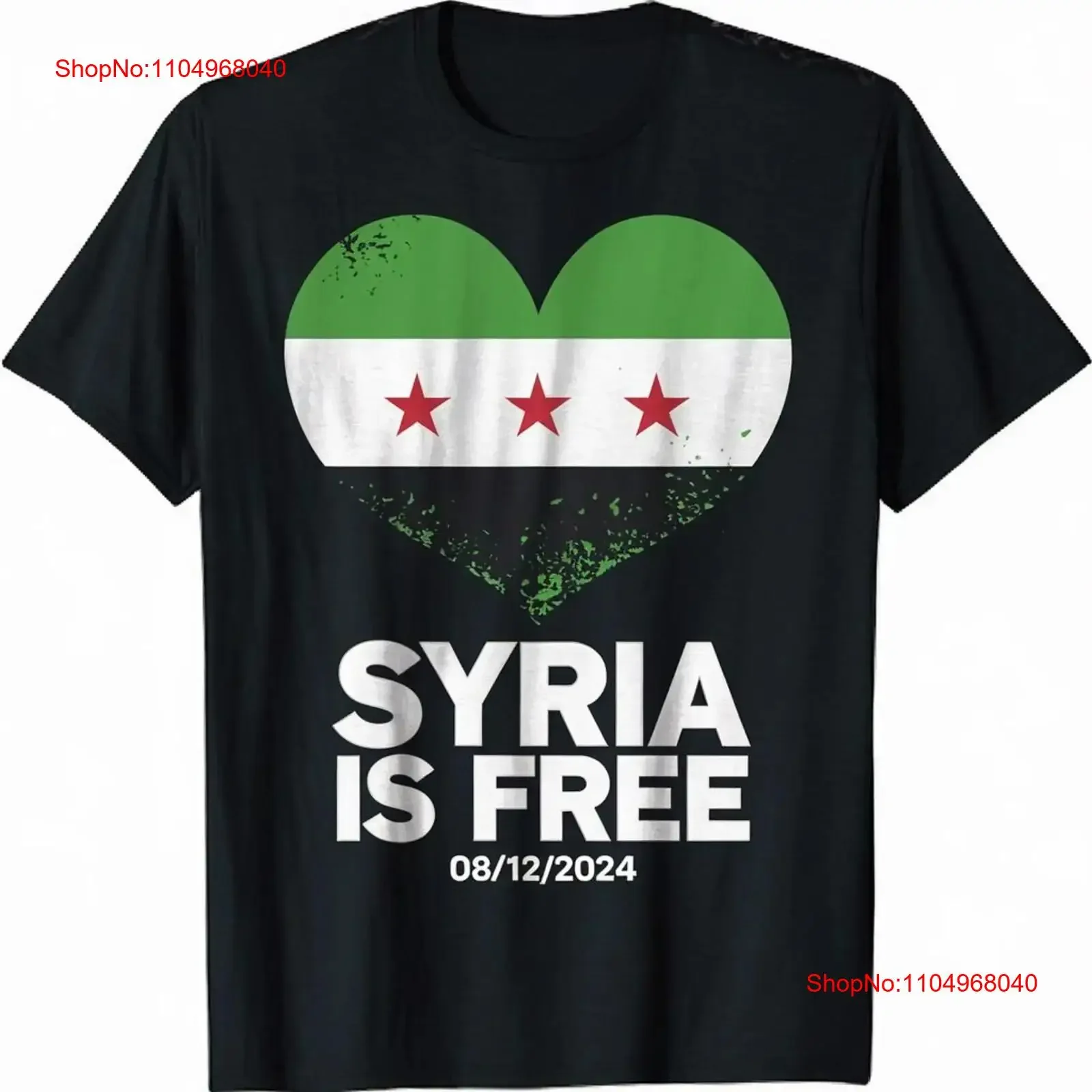 Syrien ist kostenloses Herz der grünen Flagge T-Shirt Pullover Herren Vintage Washed Streetwear Leicht Grafik Stretched Unisex Casual