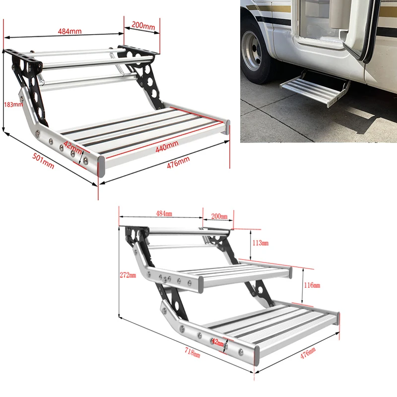 RV Caravan Trailer Folding Step For Camper High Quality Aluminum Alloy Double Layer /Single Layer With Lights 