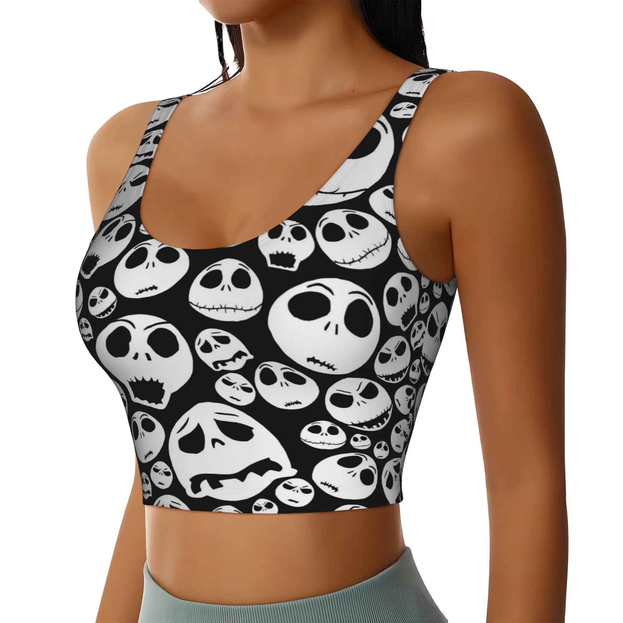 Custom Skellingtones Skull Workout Crop Tank Tops Women Halloween Horror Yoga Sports Bras