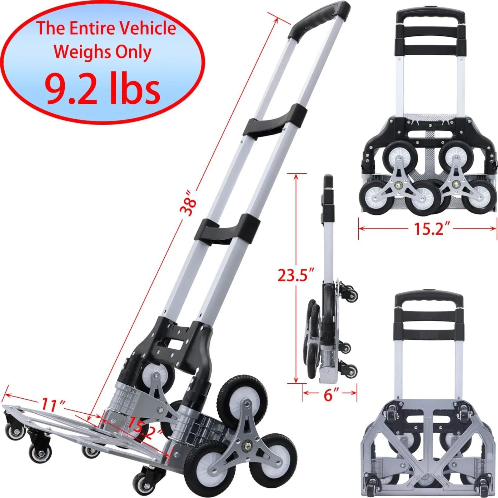 US Hand Truck Dolly, 330 lb Capacity Folding Portable Shopping Cars with Bag, Folding Three-Wheeled Stair-Climbing Design