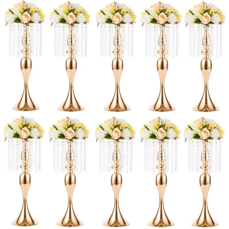 Floral Centerpiece Riser Gold Tall Flower Centerpiece Stand with Crystal Beads for Event Party Wedding Reception Center Piece