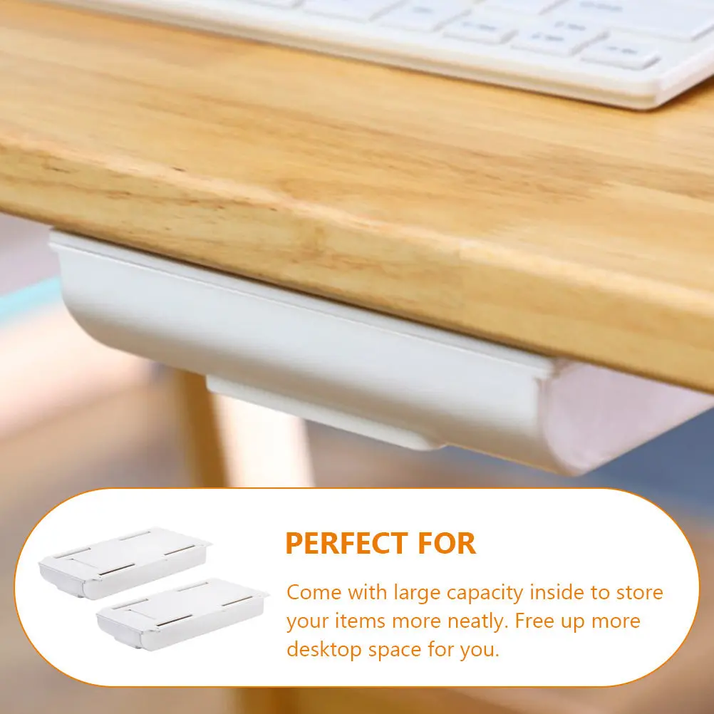 2Pcs Under Desk Drawer Storage Box Strong PP Material Large Capacity Hidden Organizer Desktop Office Home Kitchen Storage