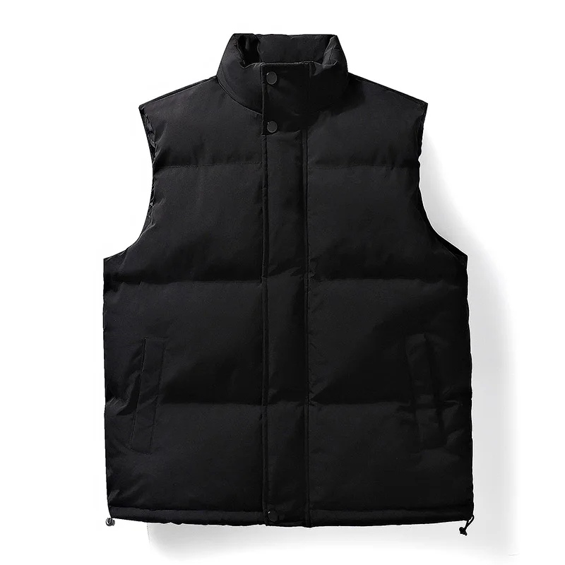 Man 2024 New Fashion Warm Solid Color Double Pocket Leisure And Comfort Vest Zipper Style Standing Collar Vest