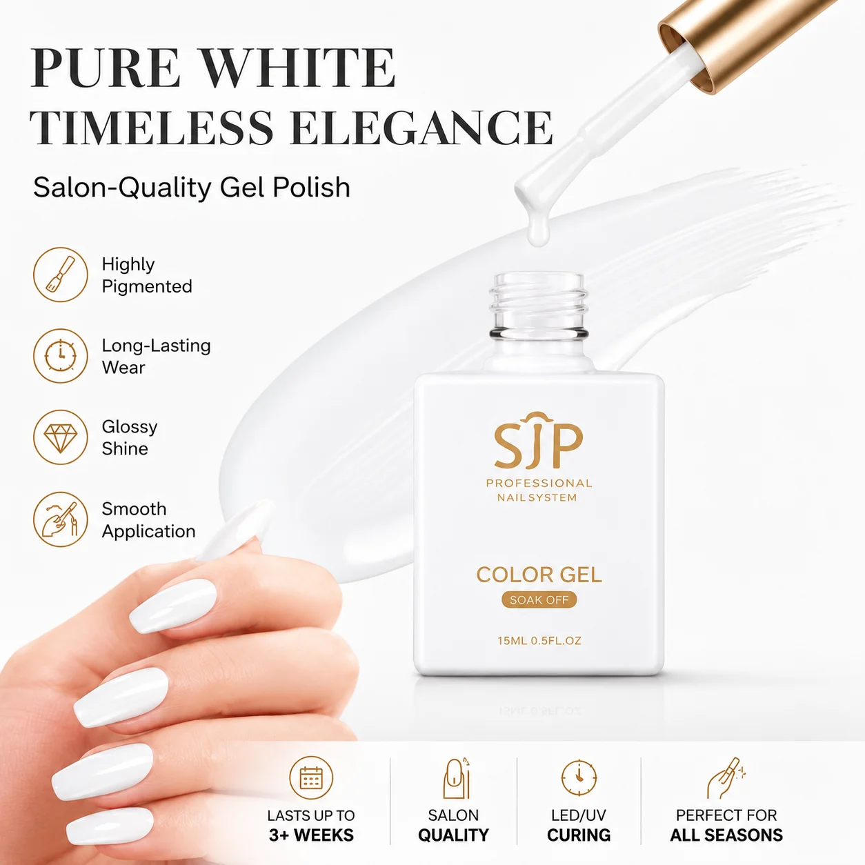 Pure White Gel Nail Polish 15ml Soak Off UV LED Color Gel Varnish High Pigmented Long Lasting Salon Nail Art Manicure Gel Polish