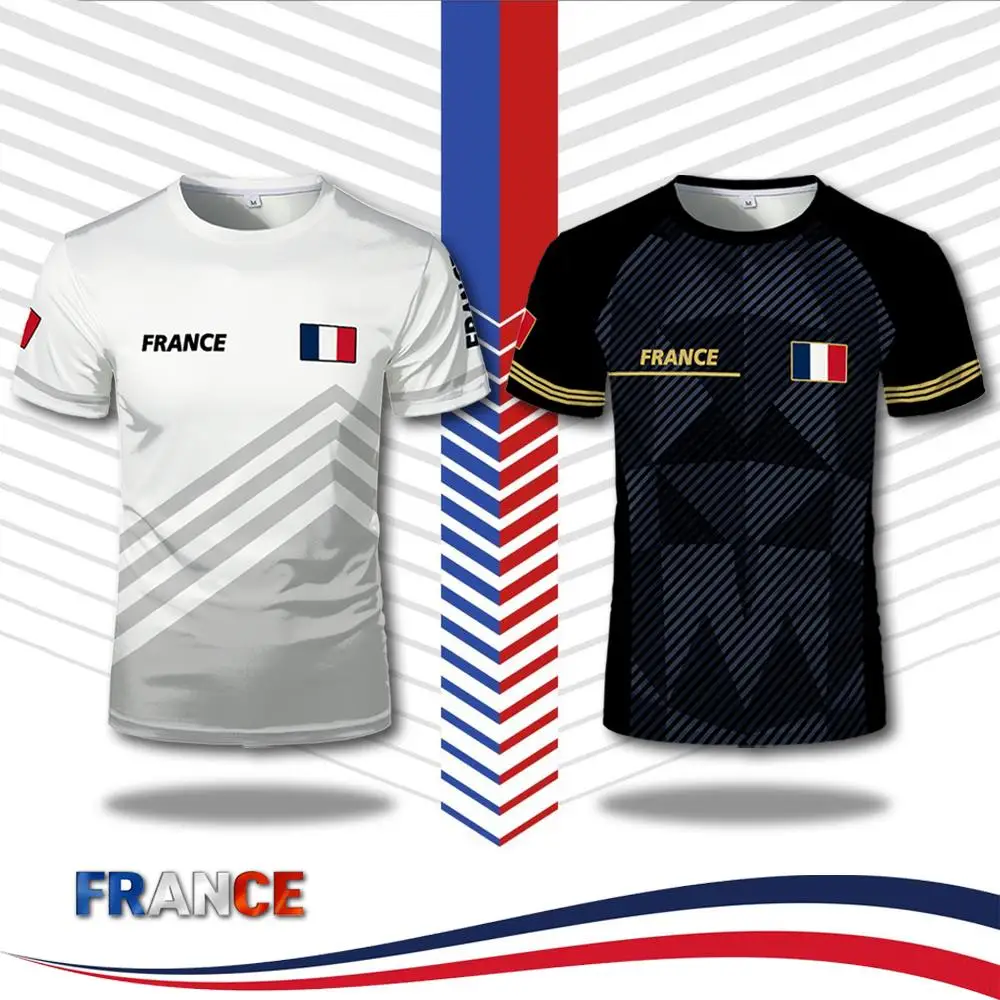 

French Flag Print Running T-shirt Men's Outdoor Sports Breathable Quick-drying Jersey Summer Casual Short-sleeved Crew Neck Top