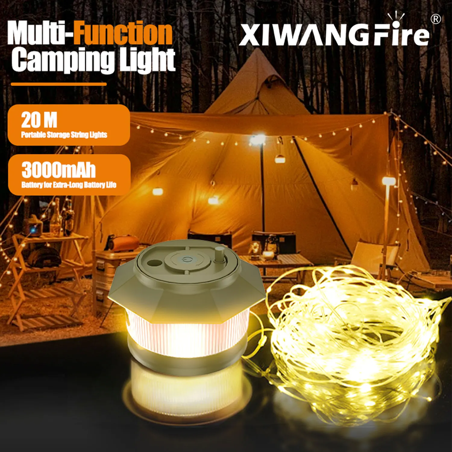 المحمولة القابلة لإعادة الشحن التخييم مصباح 20 متر طول مقاوم للماء أضواء قابلة لإعادة التدوير سلسلة في الهواء الطلق خيمة حديقة ساحة ديكور الغلاف الجوي