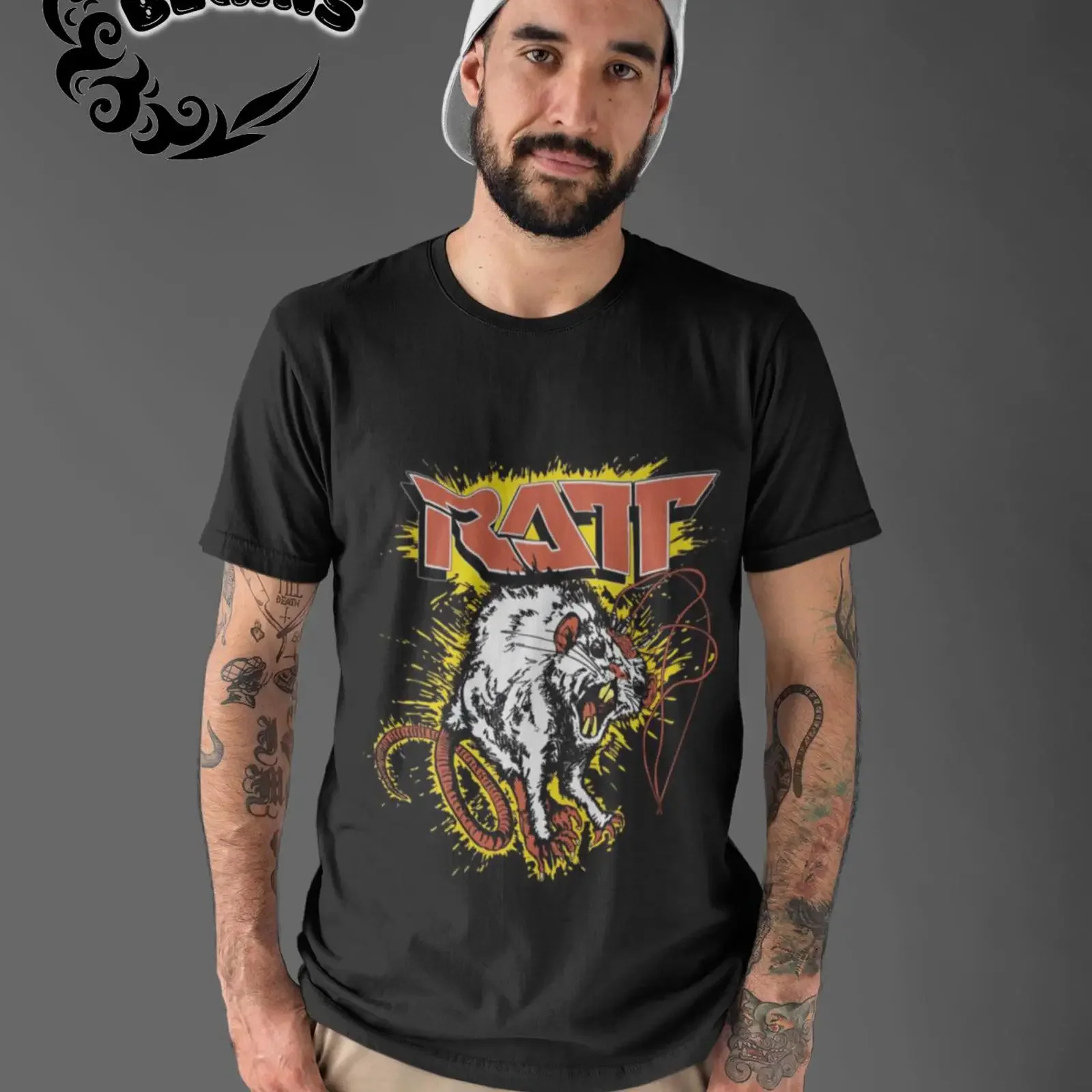 RAT Snarling White T Shirt Vintage Rock Style Black vintage Washed Top For Everyday Wear Stretched graphic Unisex Versatile
