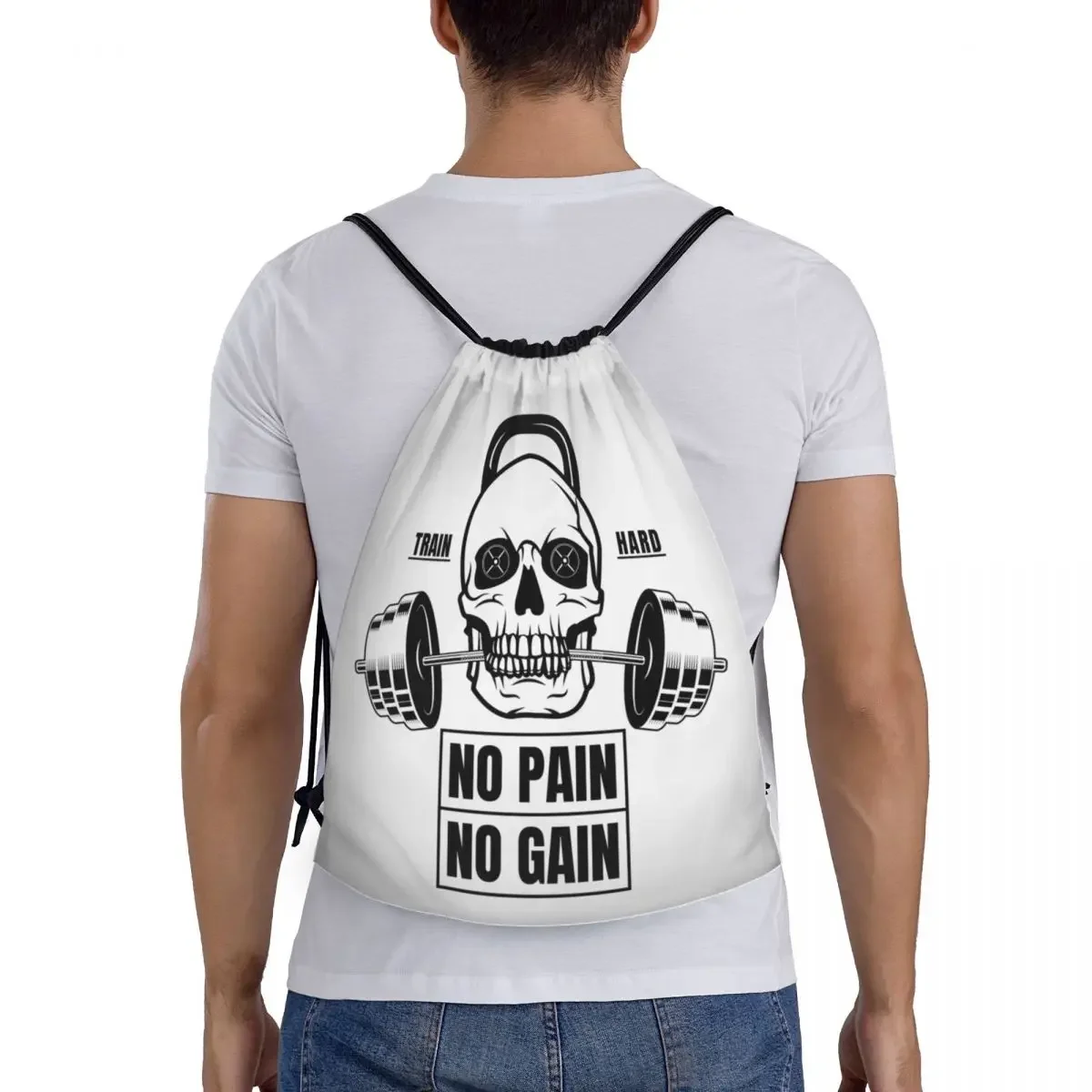 Geen Pijn Geen Gain Trekkoord Rugzak Vrouwen Mannen Gym Sport Sackpack Opvouwbare Bodybuilding Fitness Gym Training Tas Zak