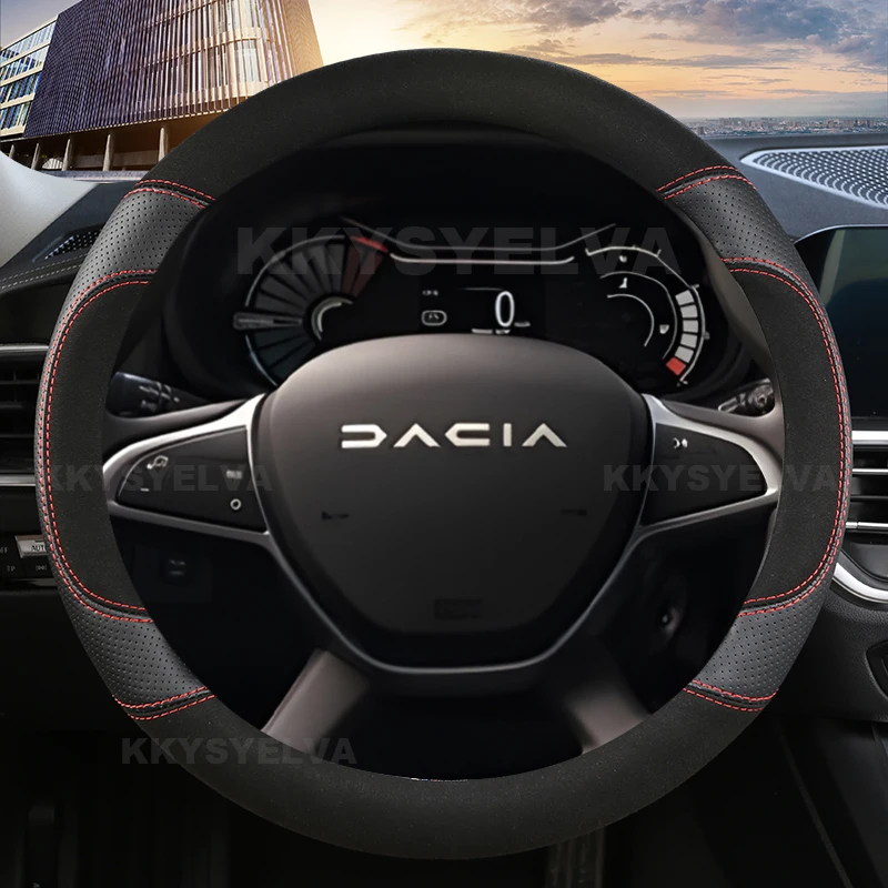 Suede Cow Leather Car Steering Wheel Cover For Dacia Logan Sandero Duster Lodgy Jogger Dokker Spring 2017-2024 Auto Accessories