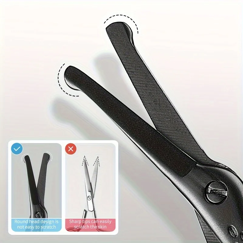 Safety Round Head Stainless Steel Nose Hair Scissors, Stok Type Beauty Scissor For Eyebrows Nose Beard
