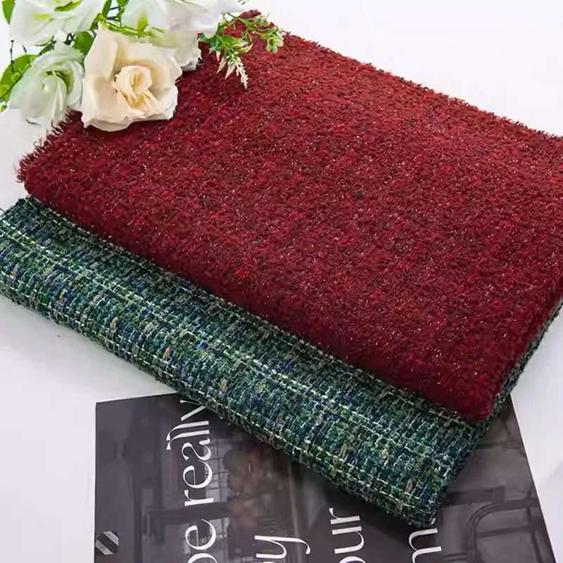 

Red Color and Bright Wire Yarn-Dyed Braided Tweed Fabric For Women's Jacket Dress Suit Coat DIY Cloth Sewing Material