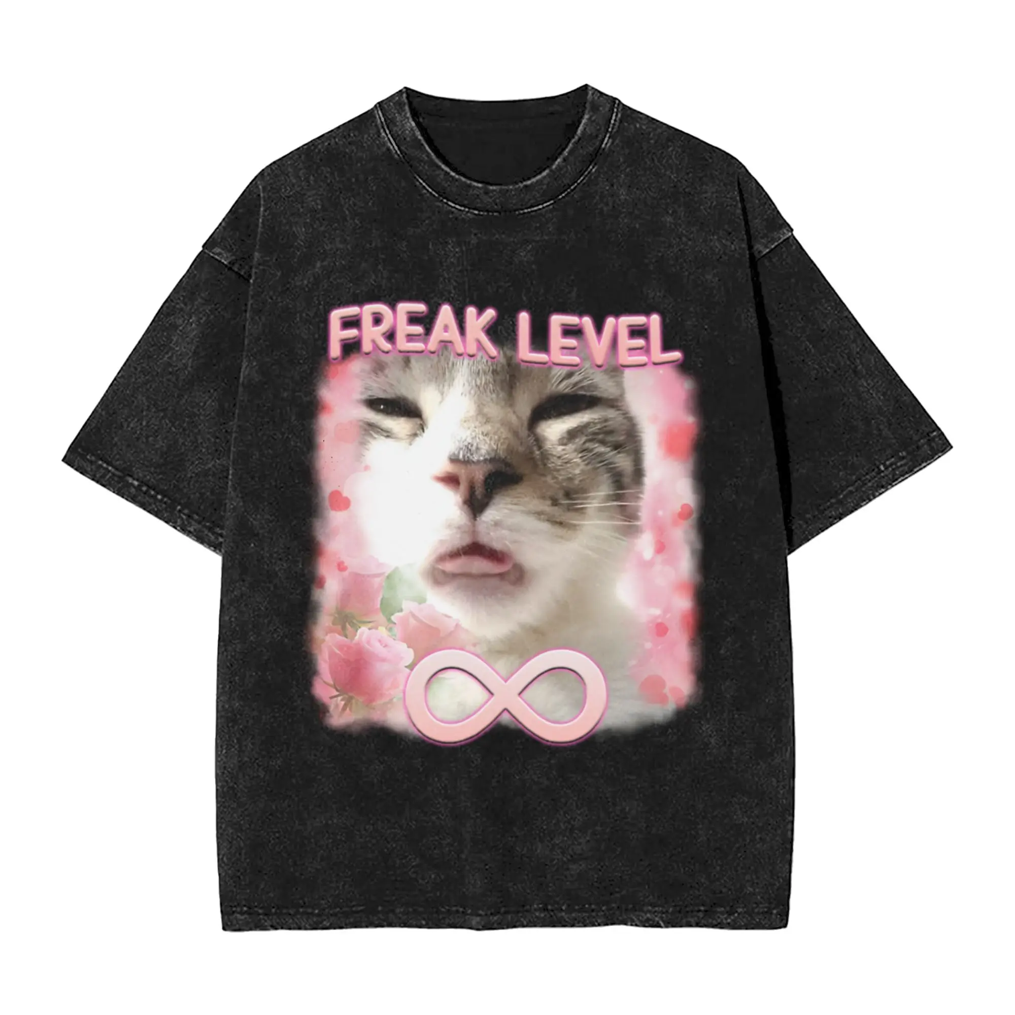 Freaky Ahh Funny Cat Meme Gifts for Freak Classic Stylish A Washed T Shirt Men's Women's Oversized Cotton Tees Tops