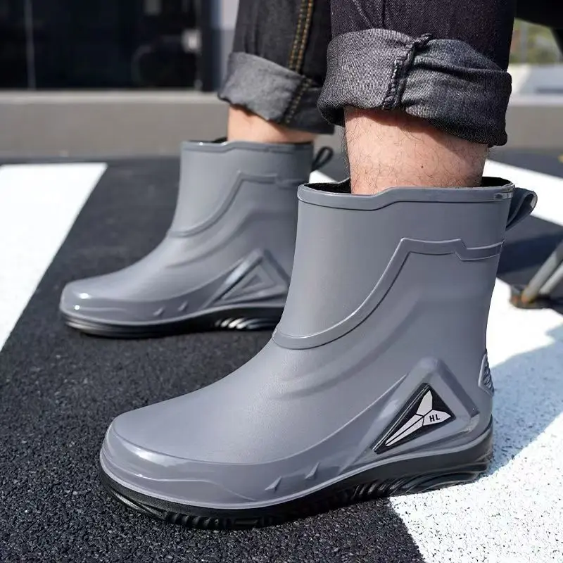 

Men Flat sole High Top Rain Boots Soft sole Non Slip Round Toe Slip On Waterproof Kitchen Work Shoes Fishing Wader Garden Shoes