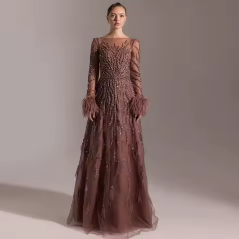 Exquisite Beading Feathers Customized Vestido De Festa High Quality Organza Evening Dress Elegant A-Line Satin Homecoming Dress