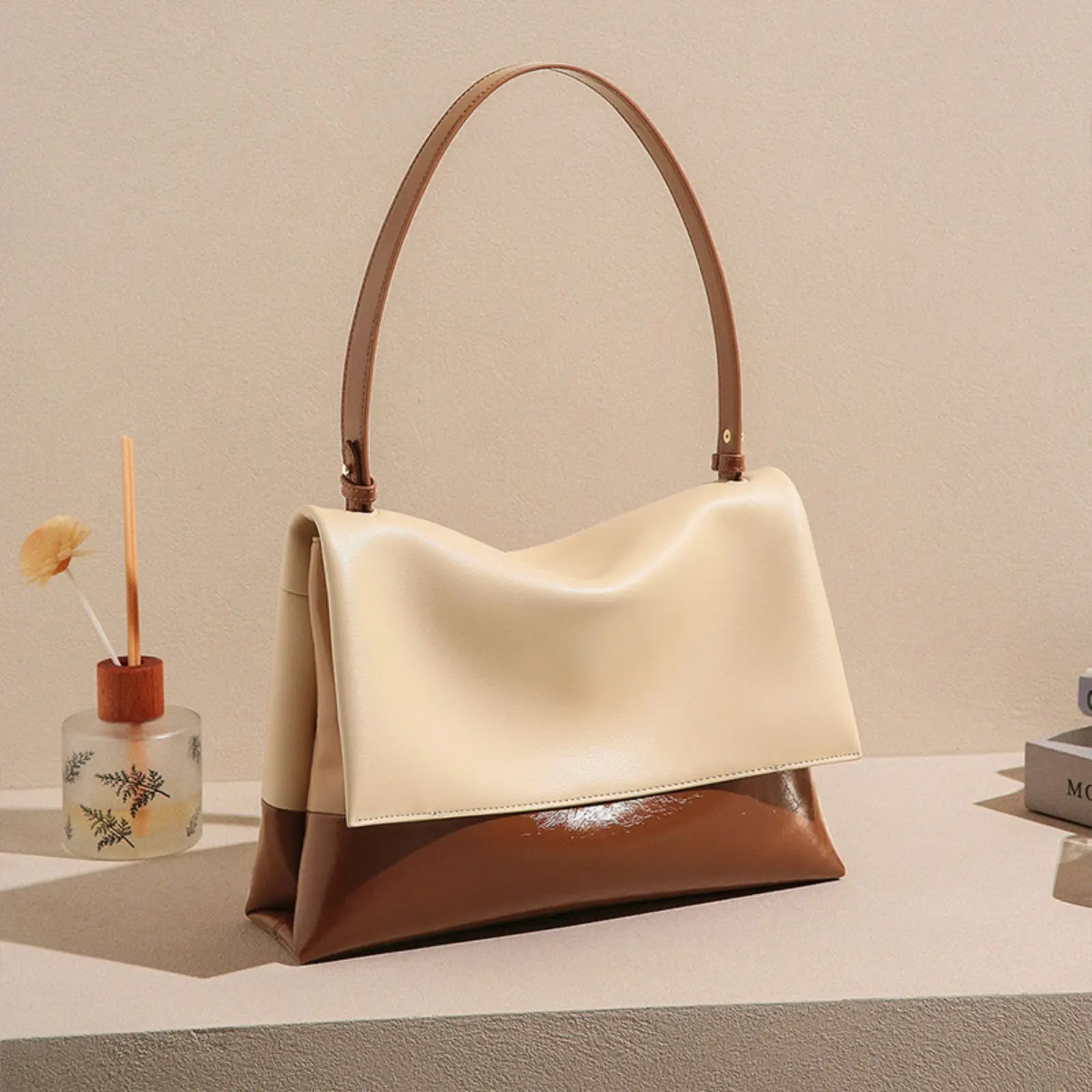 

ITAMOOD Women Shoulder Bag for 10.9 Inch Laptop Wallet Umbrella Storage Casual Commuter Two Layer Cowhide Underarm Shoulder Bag