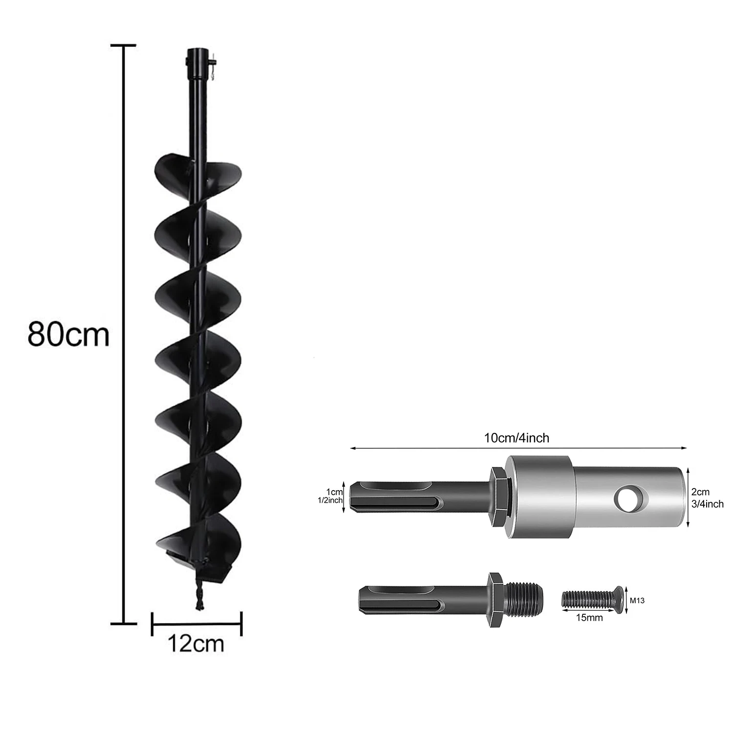 800mm X120mm Steel Garden Drill Bit with Safety Pin and Adapter, Garden Auger Drill Bit, Pile Drill Bit, Water Well Drill Bit
