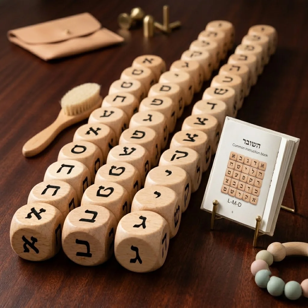 5Pcs Hebrew Wooden Alphabet Beads 12mm Beech Wood Letter Beads DIY Craft Accessories for Pacifier Chain Jewelry Making Baby Gift