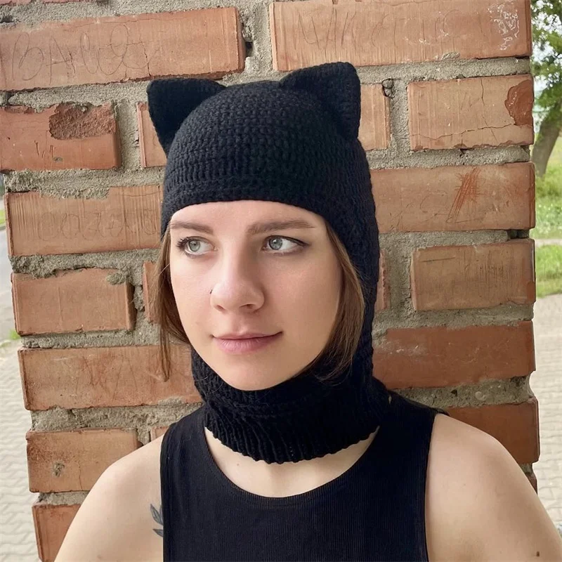 New cross-border sales Funny cute cat ear Hat Cowhorn hat for Girls Women men Windproof warm Winter Halloween Caps