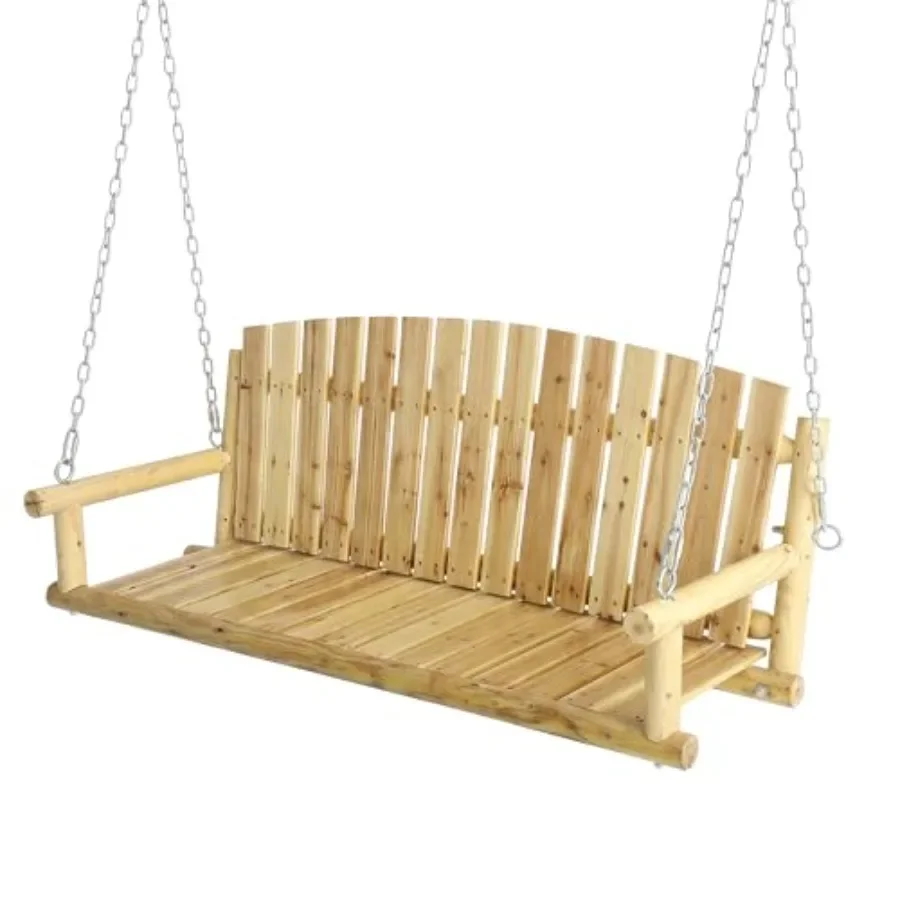 Outdoor Porch Swing: Cedar Wood, Natural Color, Water-Resistant Heavy-Duty 880 LBS Capacity for Garden, Yard, Balcony, Tree