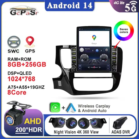 9.7 inch Android 14 For Mitsubishi Outlander 3 GF0W GG0W 2012 - 2018 Left hand drive Car Multimedia Navigation GPS No 2din 2 din