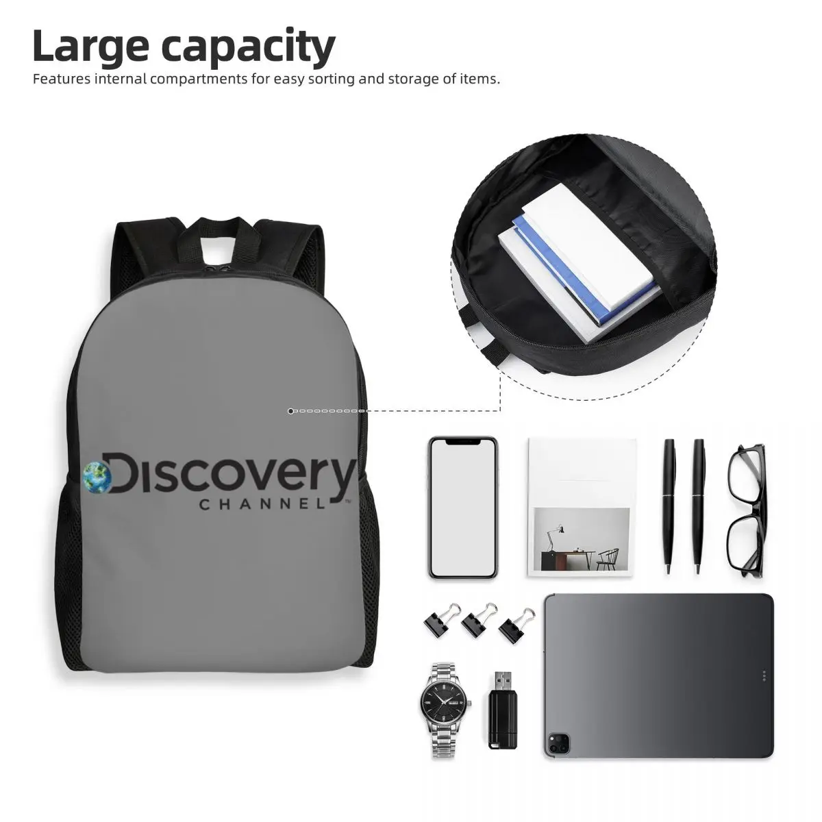 Customized Discovery Channel Laptop Backpack Men Women Basic Bookbag for School College Students Television Show Bags