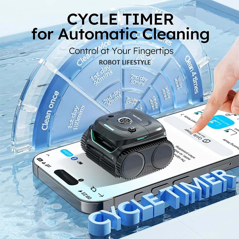 Robotic Swimming Pool Cleaner C2 With App Control Wall Floor Waterline Max150㎡ Dual-layer Filtratie 180mins Running Time