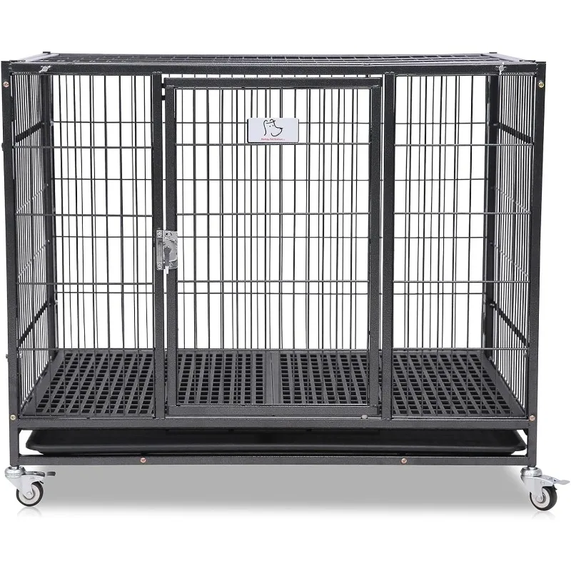 

Homey Pet 37 inch Stackable Open Top Heavy Duty Dog Crate Cage for Medium Dog with Wheels and Removable Tray