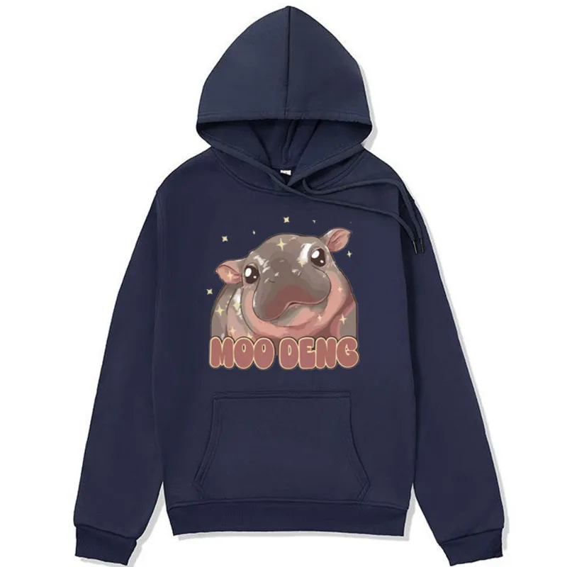 I Love Moo Deng Cute Baby Hippo Funny Meme Hoodie Men's Women's Clothing Vintage Oversized Sweatshirts Gothic Harajuku Pullover