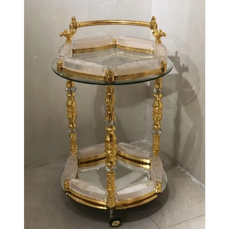 Golden Deluxe Kitchen Copper Trolley Modern Design Acrylic Fine Dining Cart for Hotels for Living Room Use