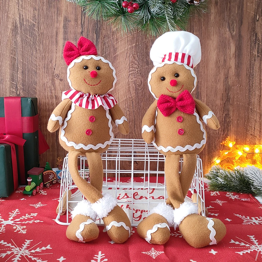 Gorro de Chef con lazo, adornos navideños de hombre de jengibre, muñeca estirable, juguetes de árbol de Navidad encantadores, regalos para chico, decoración del hogar de Año Nuevo, Navidad