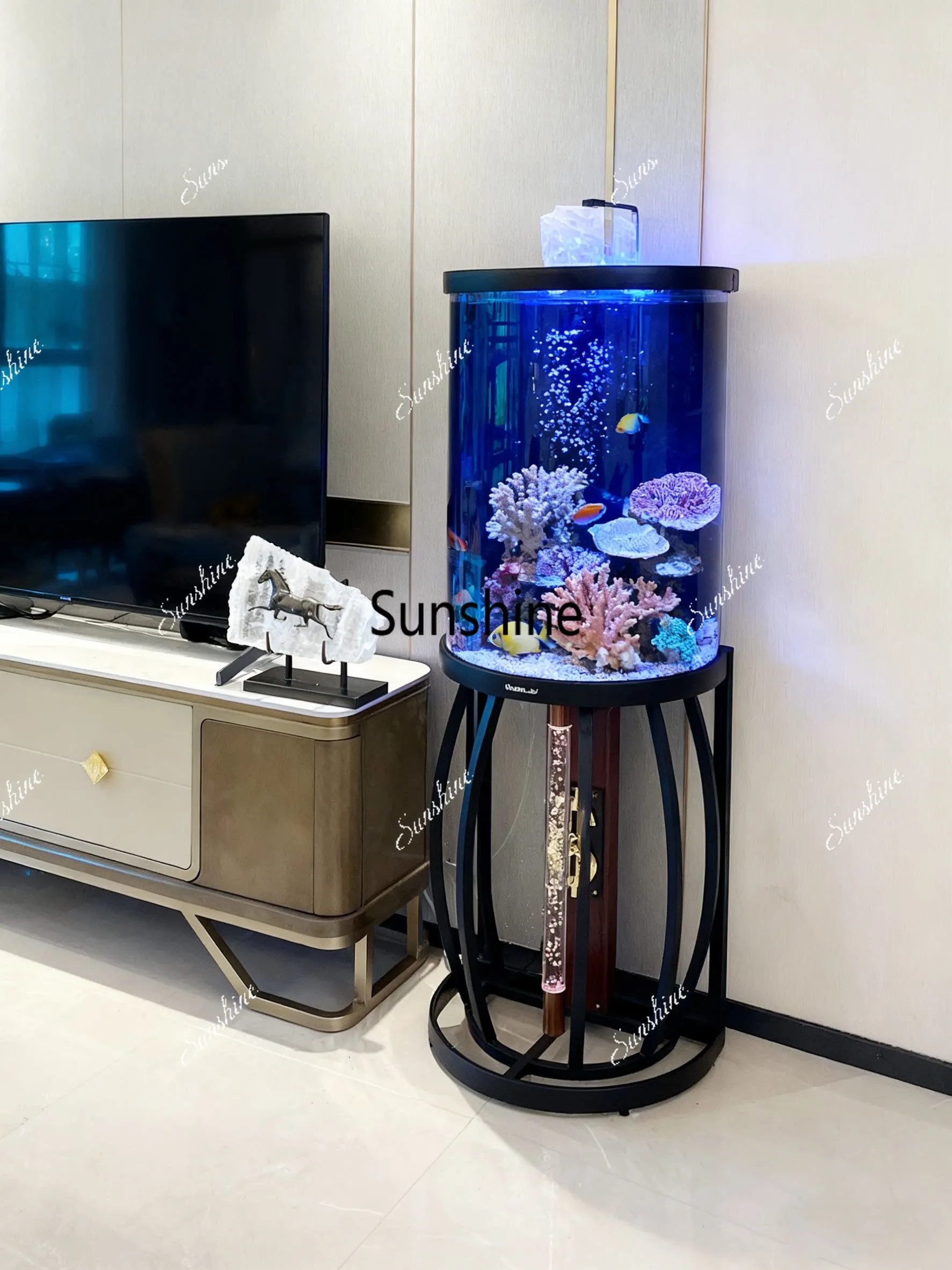 Semi-cylindrical living room small floor ecological intelligent acrylic aquarium free of water change