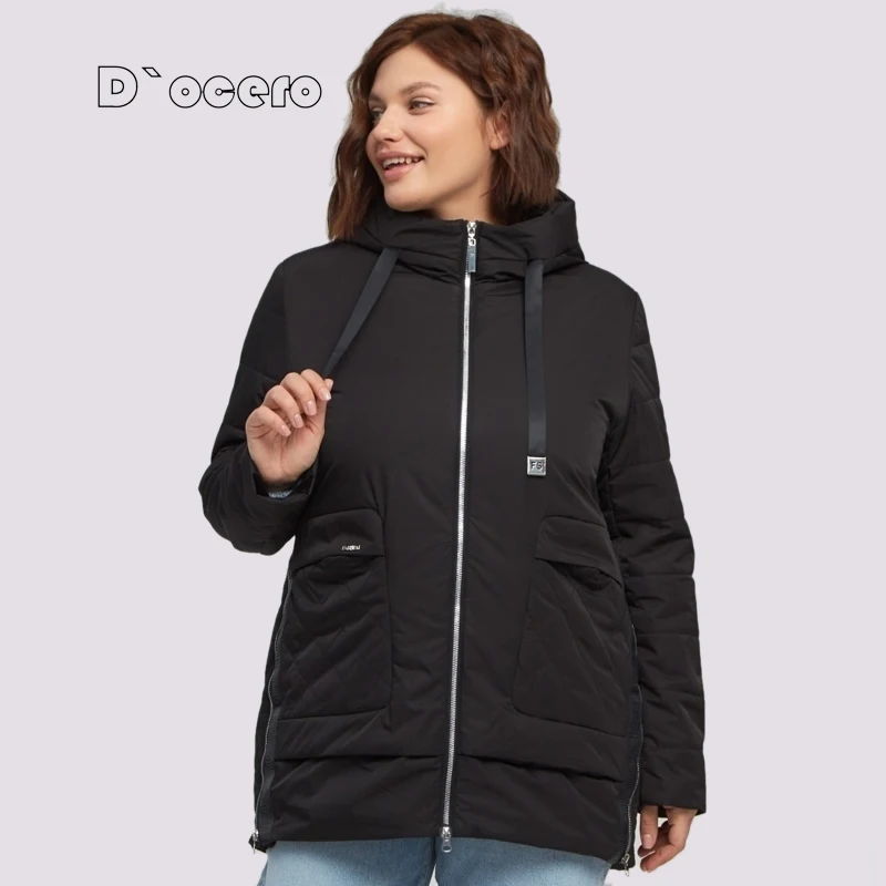 D`OCERO 2022 New Women\'s Jacket Spring Fashion Quilted Coat Oversize Clothing Autumn Female Parka Warm Hooded Loose Outerwear