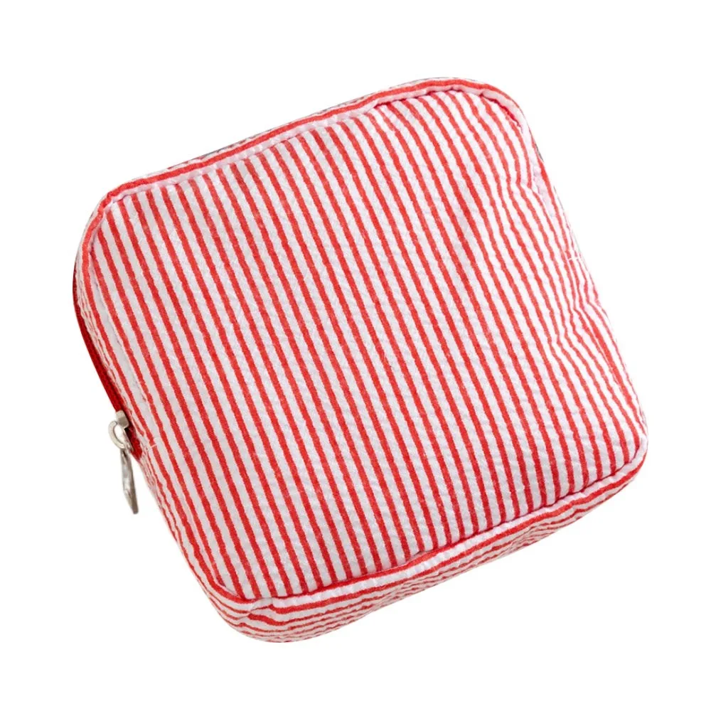 

Portable Seersucker Sanitary Napkin Pouch Striped Pattern Multi-functional Cosmetic Bag Lipstick Holder Travel