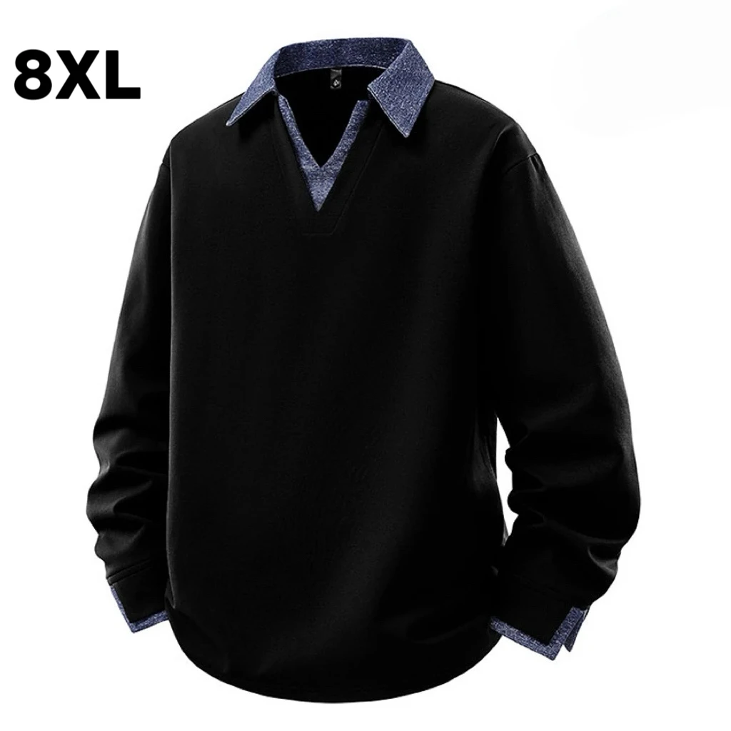

Мужская толстовка больших размеров, молодежная модная толстовка-пуловер с V-образным вырезом, осенне-зимняя свободная толстовка в уличном стиле, размеры 6XL, 7XL, 8XL
