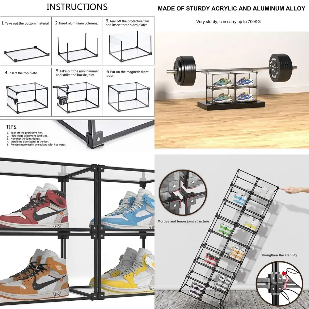 

Clear Transparent Shoe Storage Boxes Set of 4, Magnetic Closure, Black Shoe Organizer for Closet Display