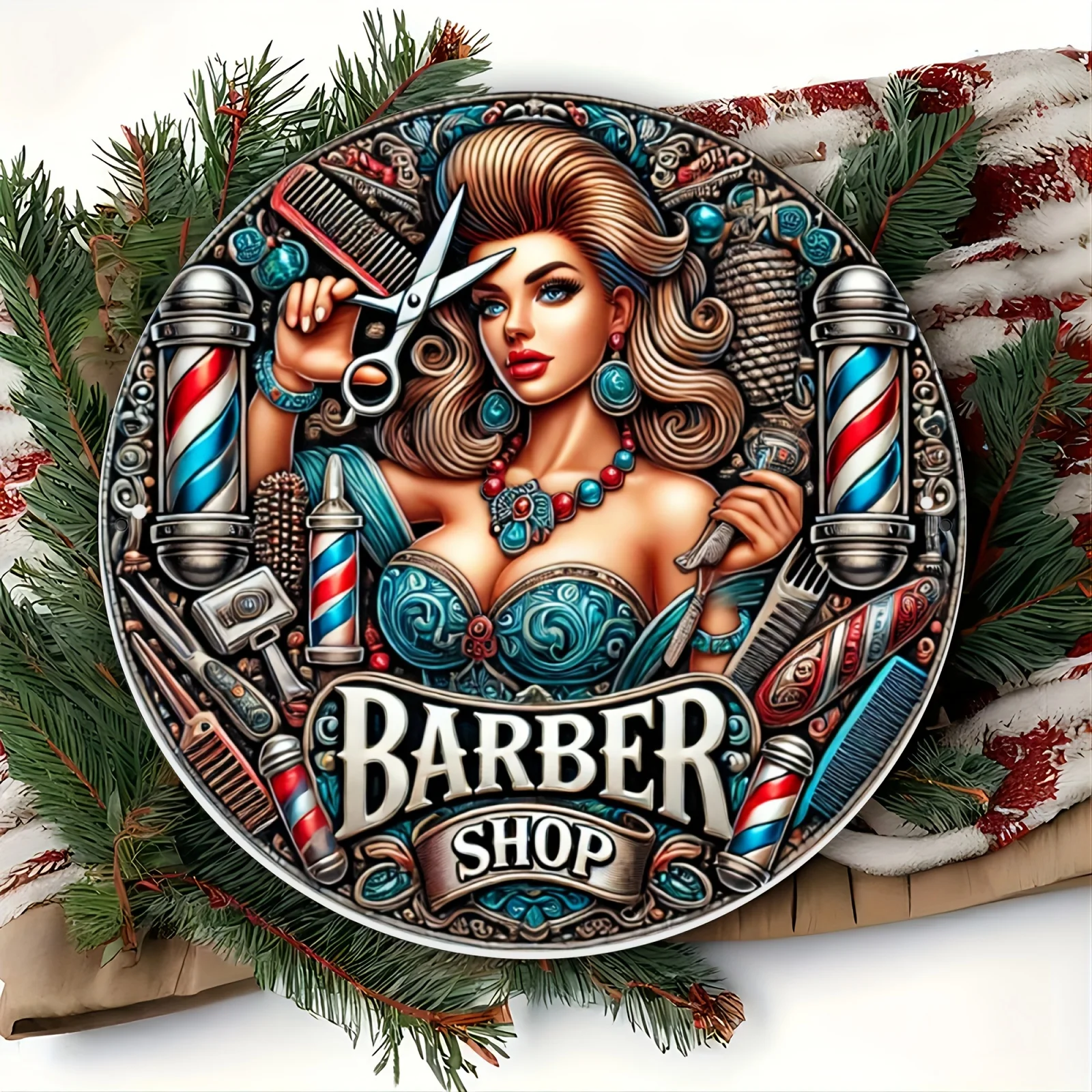 Barber Shop Aluminium Sign: High Color Accuracy, Fine Detail, And Festive Design For Home, Bedroom, Living Room, And Coffee Shop