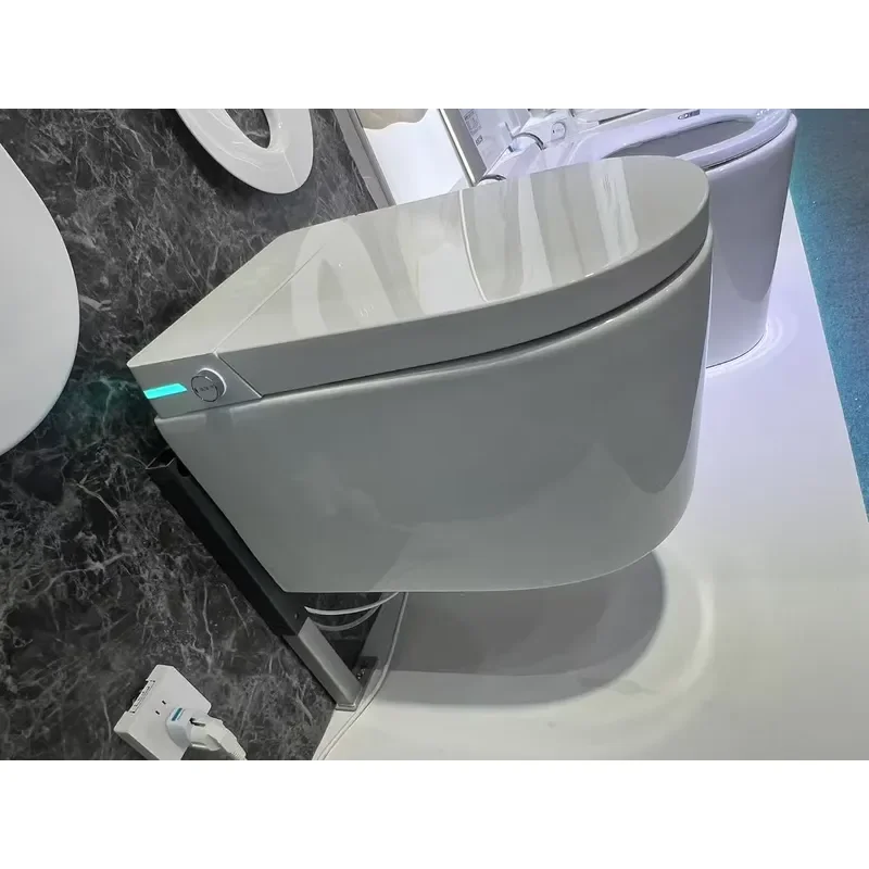 for Intelligent Remote Control Heating Toilet Seat Extended Simple Design P Type Trap Drainage Wall Mounted Bidet with Seat