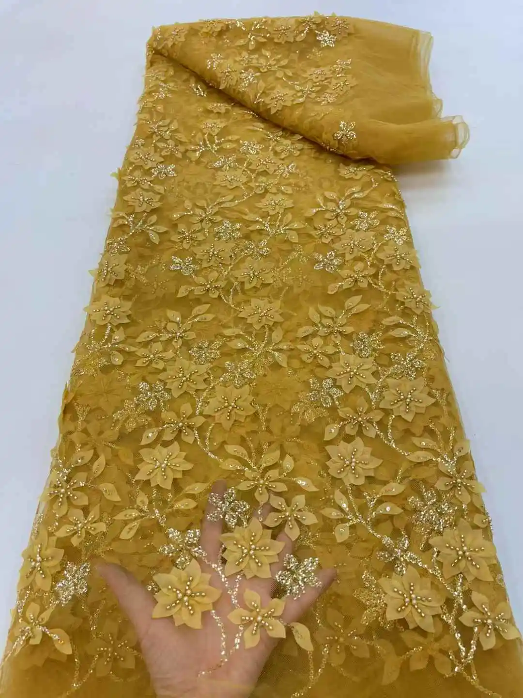 Luxury Beaded Embroidery African Lace Fabric High Quality French Sequined Tulle Fabric For Nigerian Wedding Party Dress XZ-32254