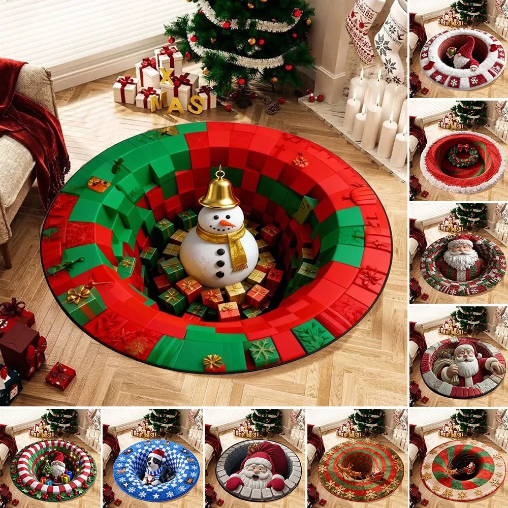 

60*60cm Christmas Round Carpet 3D Special-shaped Red Christmas Tree Base Mat Imitation Cashmere Anti-Slip Santa Claus Floor Mat