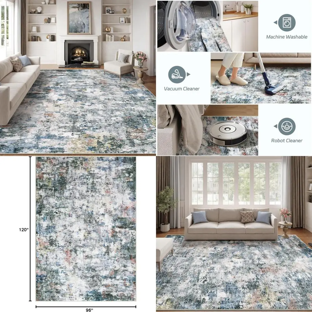 

Modern Abstract Vintage-Style Washable Area Rug, 8x10, with Non-Slip and Stain-Resistant Features for Living Spaces