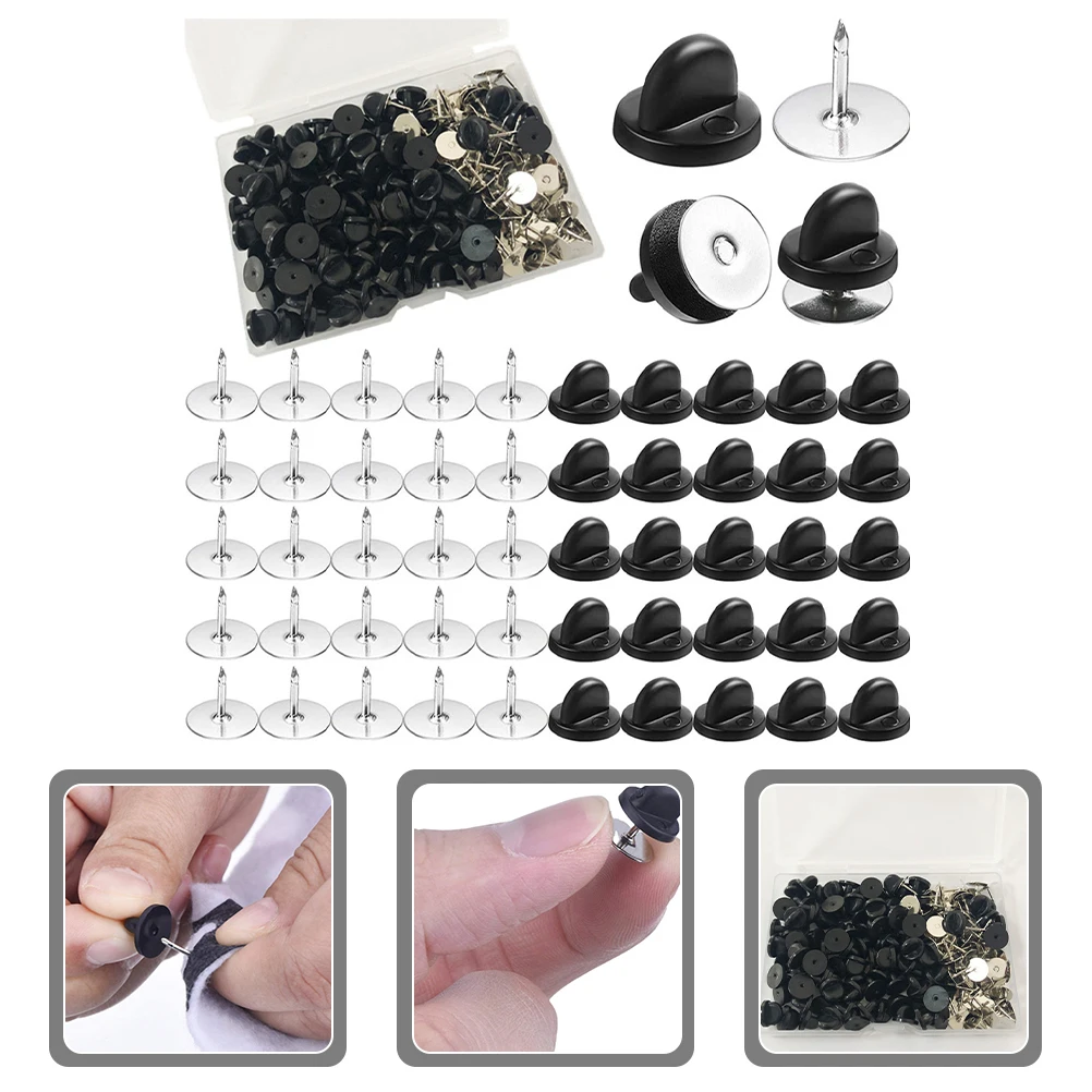

50pcs 1 Box Multi-Use Pin Backs Decorative Replaceable Flat Round Pins Brooch Supply Lapel Tie Tacks Replacement Rubber Pin