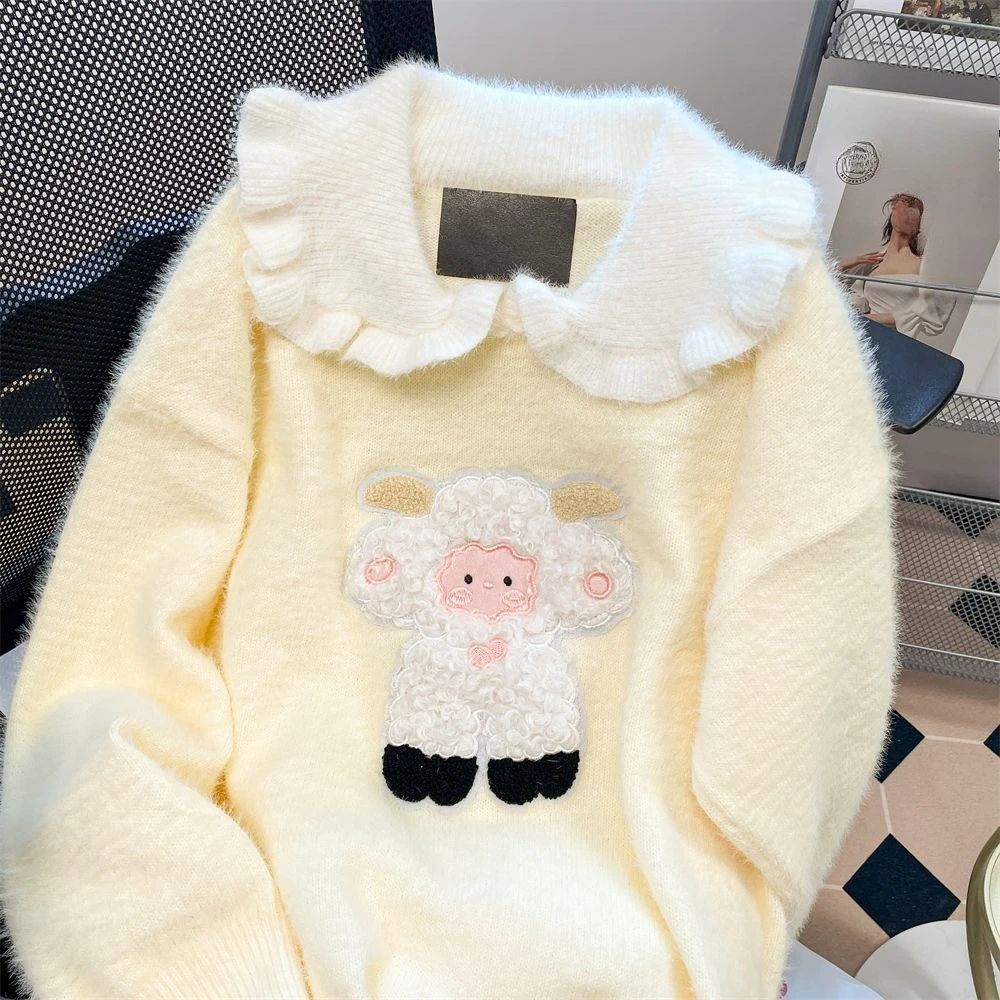 

2025 японские пуловеры Kawaii Lolita Y2k, женские милые повседневные свитера с милым принтом, зимние элегантные вязаные джемперы с длинными рукавами