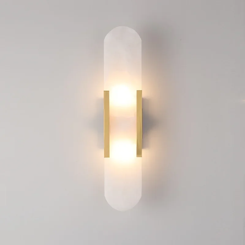 

Spanish Natural Marble Wall Lamp Nordic Simple Gold / Black Living Room Bedroom Aisle Stairs Copper Sconce Surface Mount