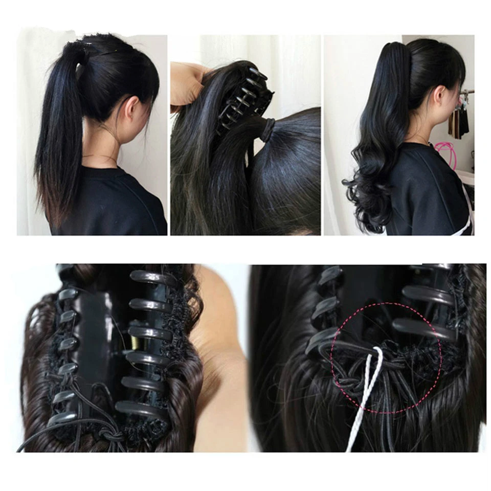 NC-extensiones de cabello sintético para mujer, postizo de cola de caballo recta, color negro, marrón, Rubio