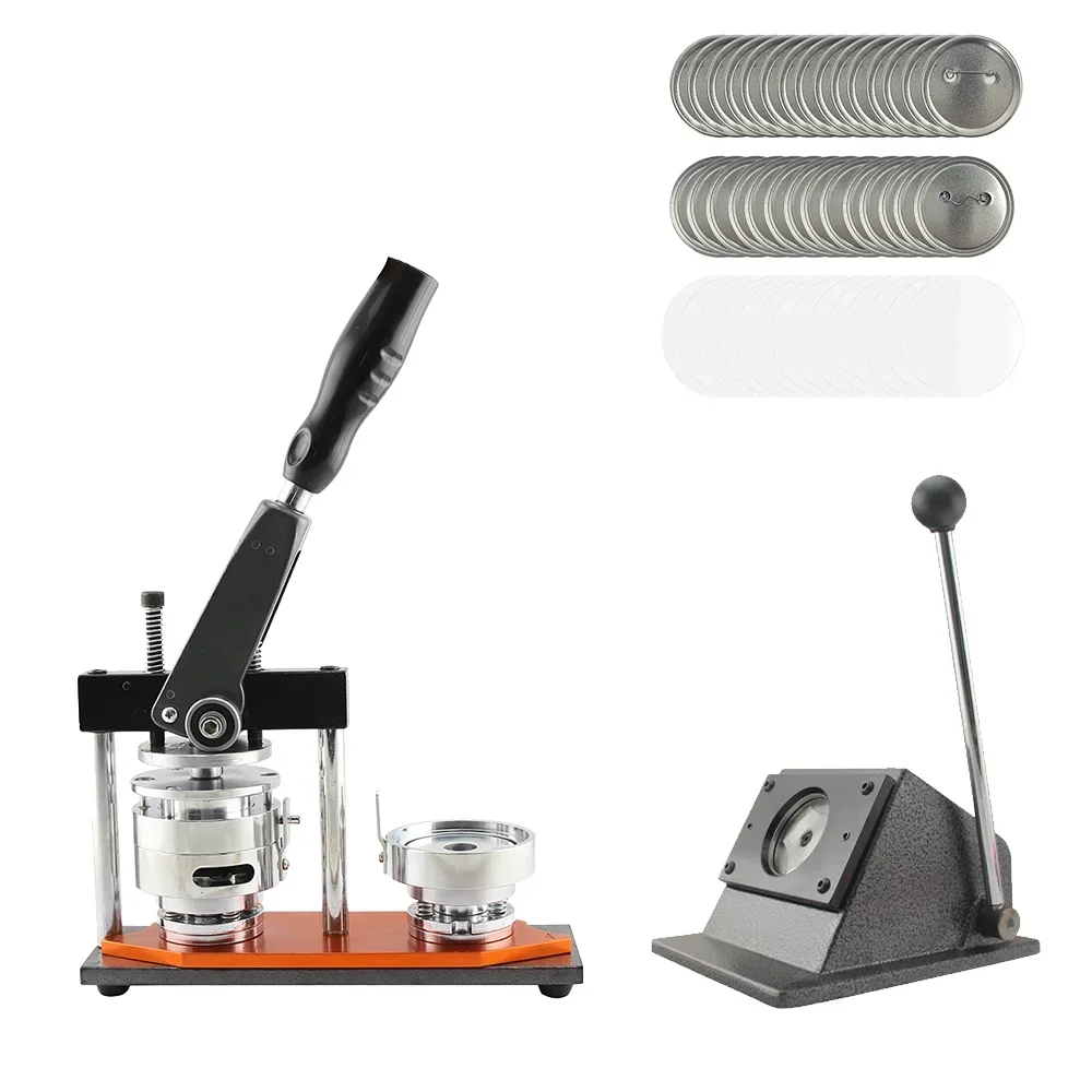 58mm Efficient Metal Badge Button Machine Kit with 1 Paper Cutter + 100 sets Materials