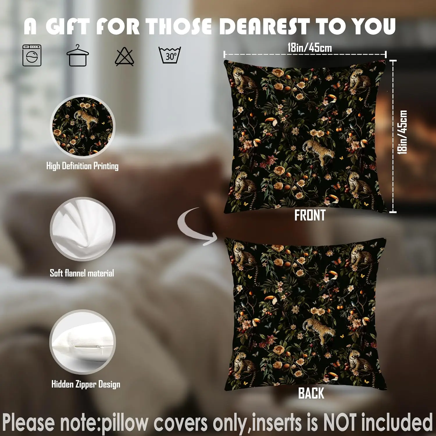 1pcsTropical Gothic Leopard Pillow Cover 18x18 Double-Sided, Dark Academia Room Decor, 1pcsEclectic Elegant Cheetah Tiger Throw