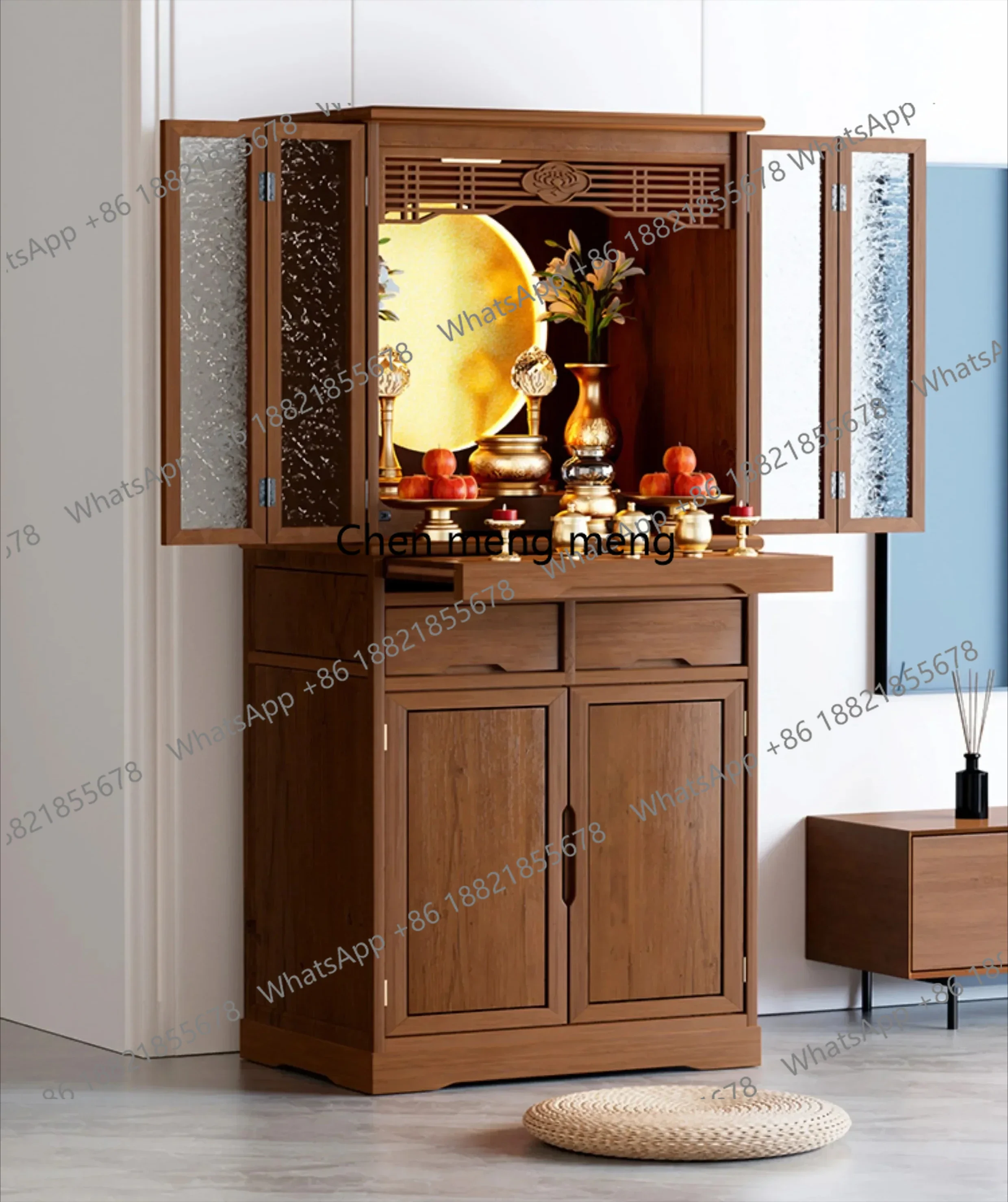 

New arrrive Buddhist Temple Chinese Style Solid Wood Cloakroom with Door Buddha Altar Cabinet for Home Use