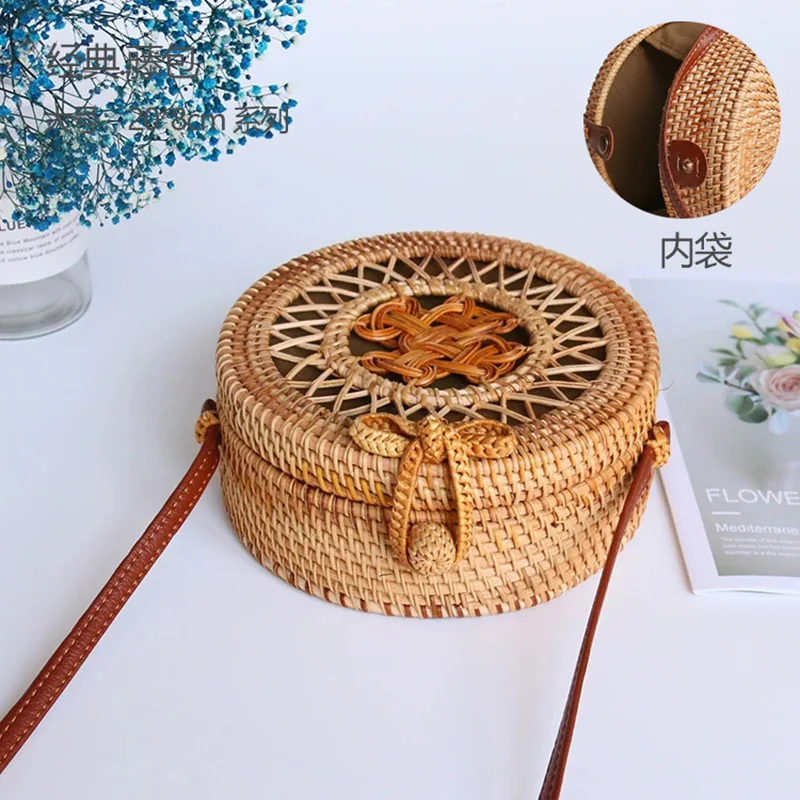 Rattan Woven Round Crossbody Bags Women Handbag Luxury Designer Handmade Straw Beach Bag Female Bohemian Shoulder Bag Bali Box