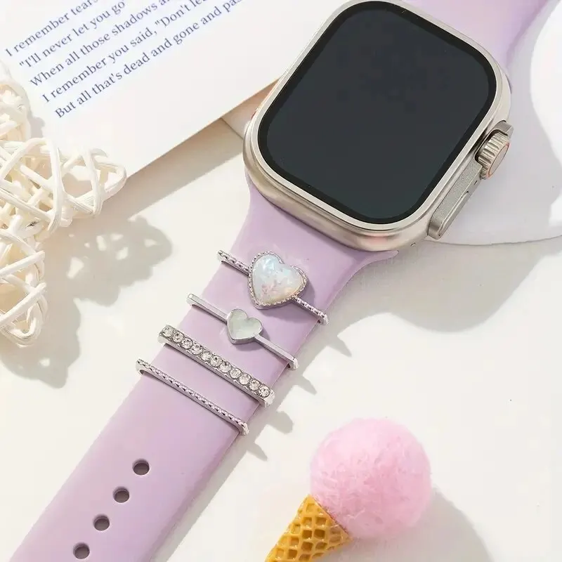 حزام الموضة الزخرفية لساعة أبل الفرقة الماس زخرفة سوار زخرفة المعادن سحر سيليكون حزام الملحقات