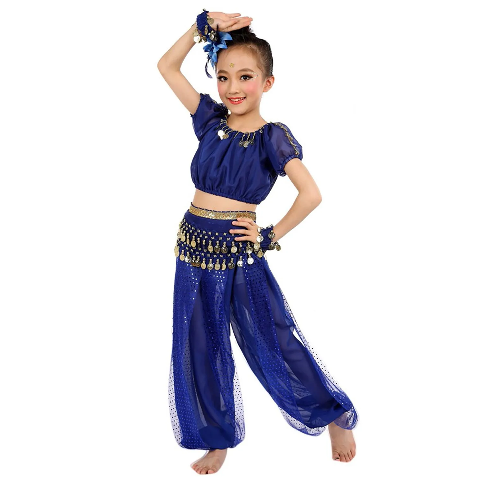 Easter Outfit 4t Kids Girls Indian Dance Costume Performance Belly Tops Pants 2pcs Sets Outfits Baby Blanket Bow